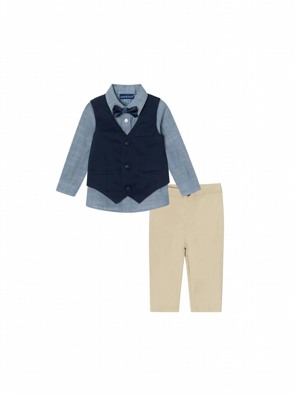 NEW ANDY & EVAN boy's four piece vest set in navy/blue chambray